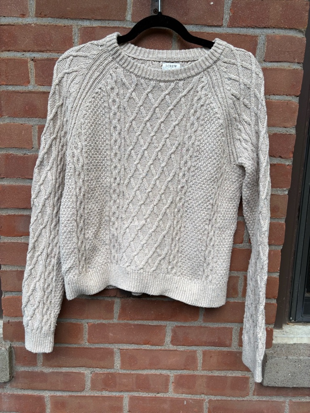 J.Crew Cable Knit Sweater Womens Small Oatmeal Beige Confetti